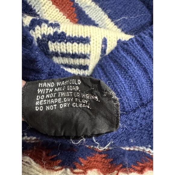 Vintage Southwestern Train Cardigan Knit Open Front Blue Sweater - Picture 5 of 6